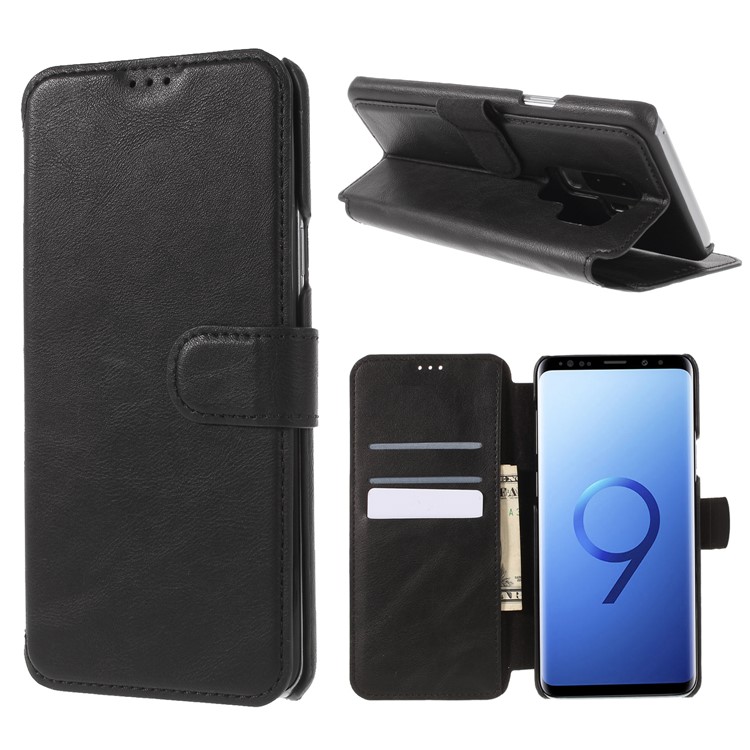 Wallet Stand PU Leather Cell Phone Case for Samsung Galaxy S9+ G965 - Black-1