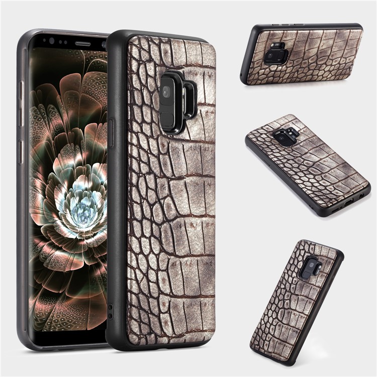 

WHATIF Crocodile Texture Leather Coated Hard Phone Case for Samsung Galaxy S9 SM-G960 - Coffee