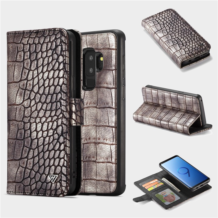 

WHATIF Detachable 2-in-1 Crocodile Texture Leather Wallet Case for Samsung Galaxy S9+ SM-G965 - Coffee