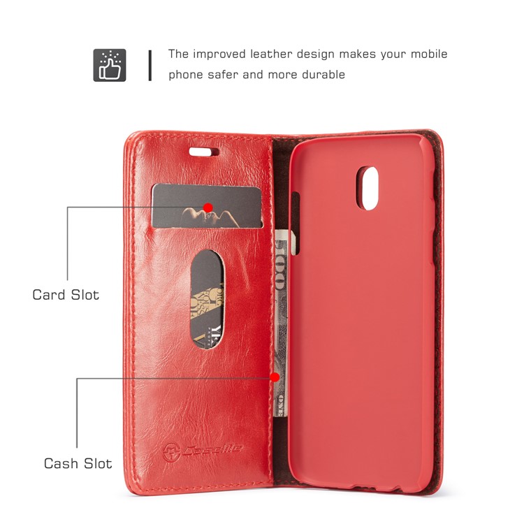 CASEME Oil Wax Crazy Horse Wallet Leather Stand Cover for Samsung Galaxy J5 (2017) EU Version / J5 Pro (2017) - Red-2