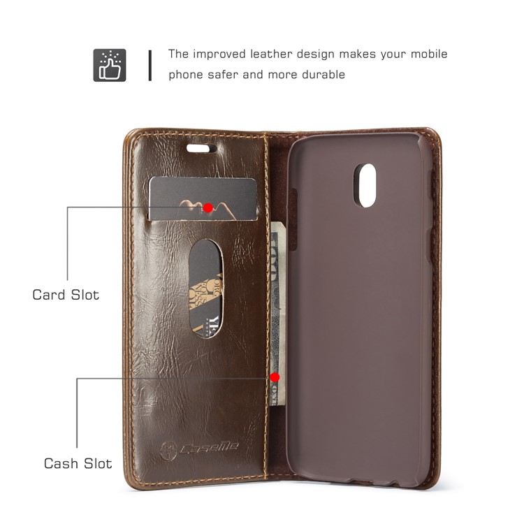 CASEME Oil Wax Crazy Horse Wallet Leather Protection Case for Samsung Galaxy J5 (2017) EU Version / J5 Pro (2017) - Coffee-2