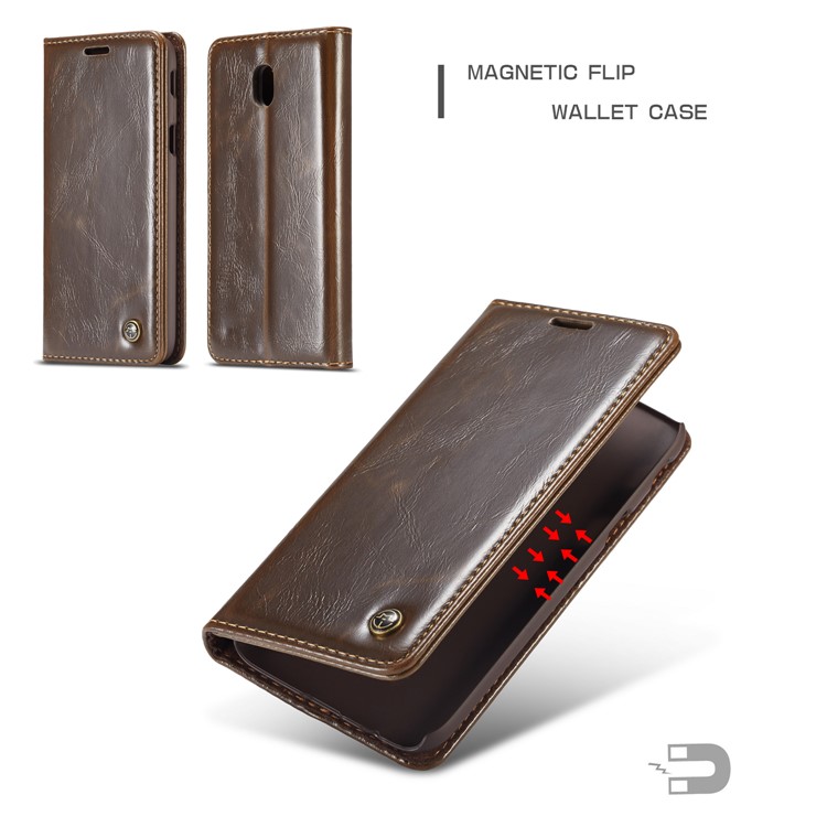 CASEME Oil Wax Crazy Horse Wallet Leather Protection Case for Samsung Galaxy J5 (2017) EU Version / J5 Pro (2017) - Coffee-4