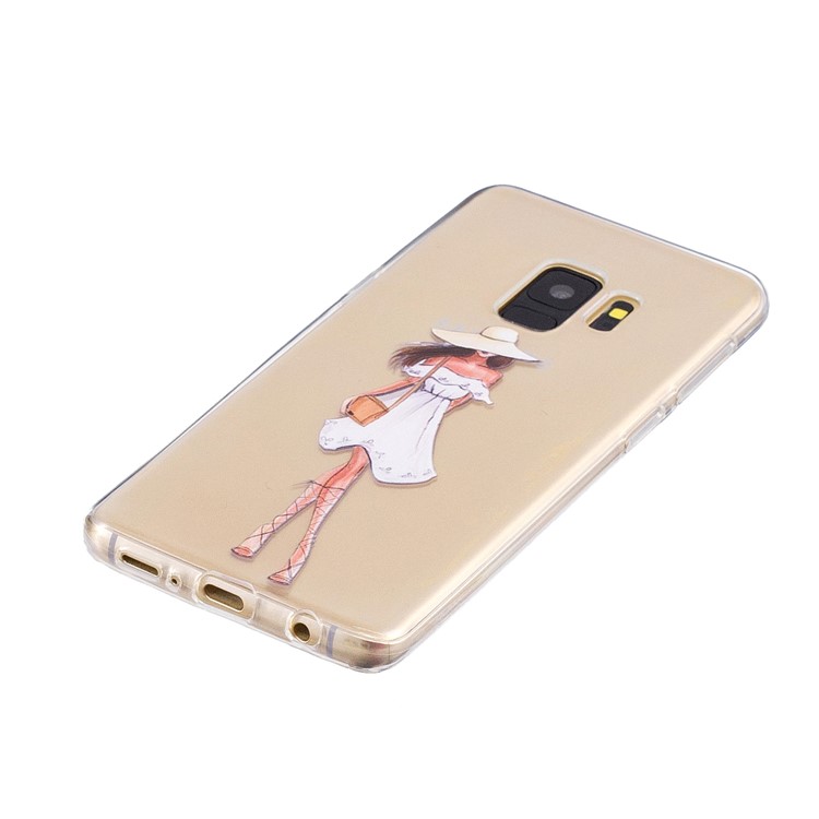Pattern Printing Soft TPU Back Phone Case for Samsung Galaxy S9 SM-G960 - Girl in A White Dress-2