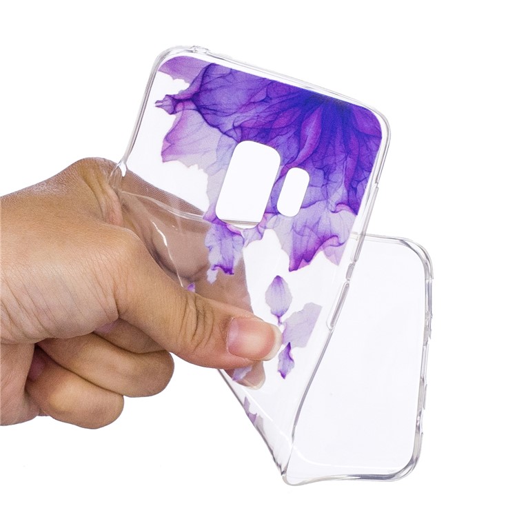 Pattern Printing Soft TPU Back Phone Shell for Samsung Galaxy S9 SM-G960 - Purple Flower-4