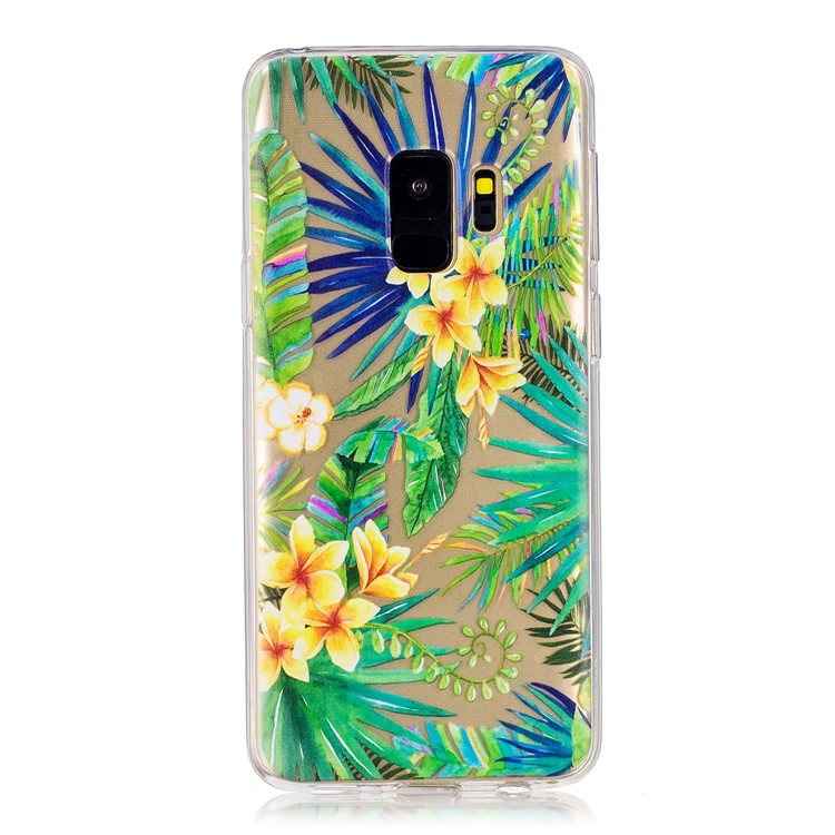 Pattern Printing TPU Phone Featherweight Back Case for Samsung Galaxy S9 G960 - Flowers and Green Leaves-1