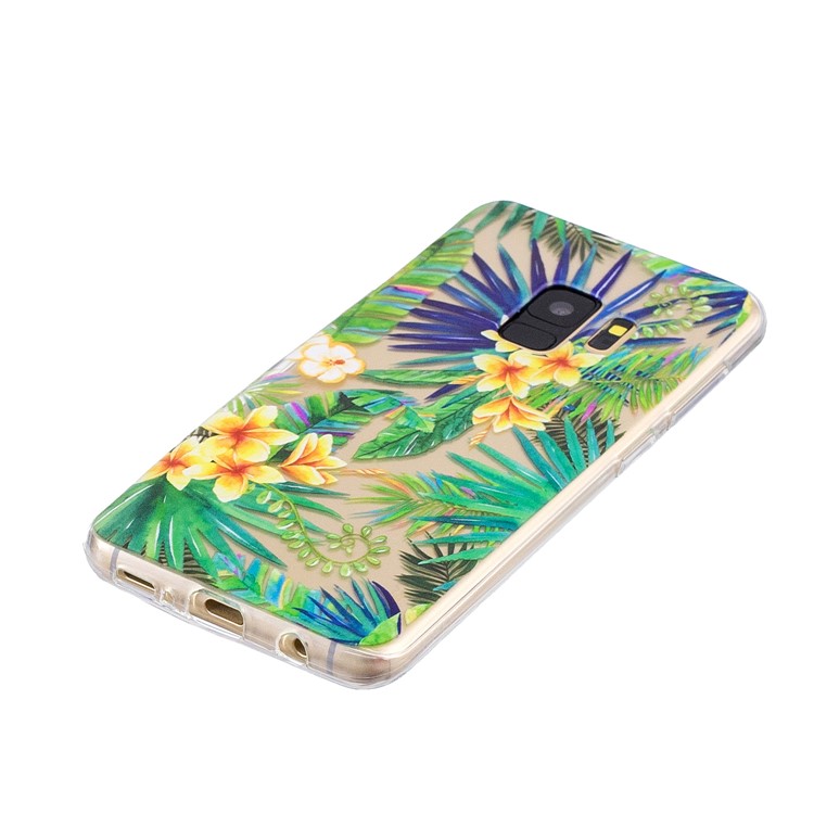 Pattern Printing TPU Phone Featherweight Back Case for Samsung Galaxy S9 G960 - Flowers and Green Leaves-2