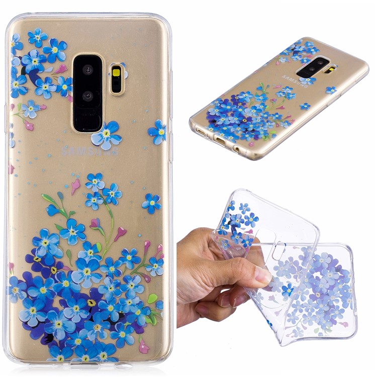 Pattern Printing IMD TPU Gel Case for Samsung Galaxy S9 Plus SM-G965 - Blue Flowers-1