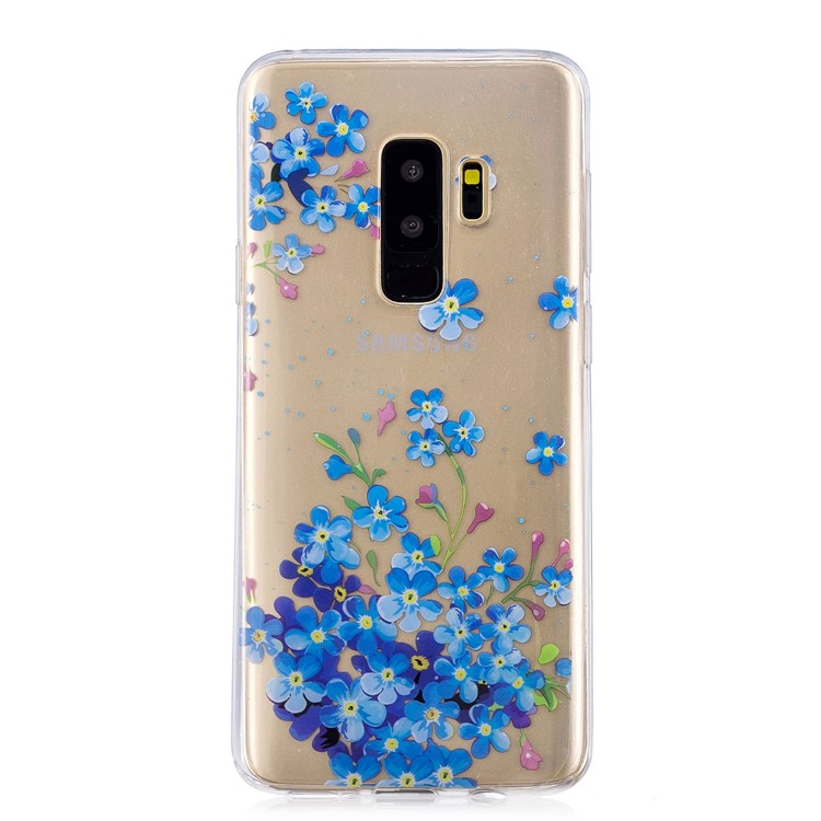 Pattern Printing IMD TPU Gel Case for Samsung Galaxy S9 Plus SM-G965 - Blue Flowers-3