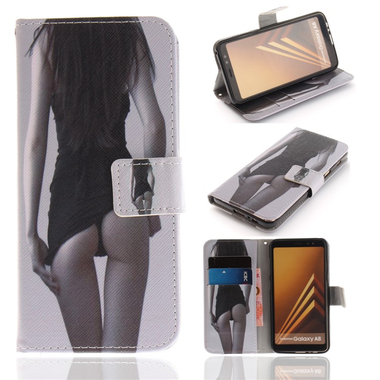Pattern Printing Wallet Leather Stand Case for Samsung Galaxy A8+ (2018) - Beauty Pattern-1