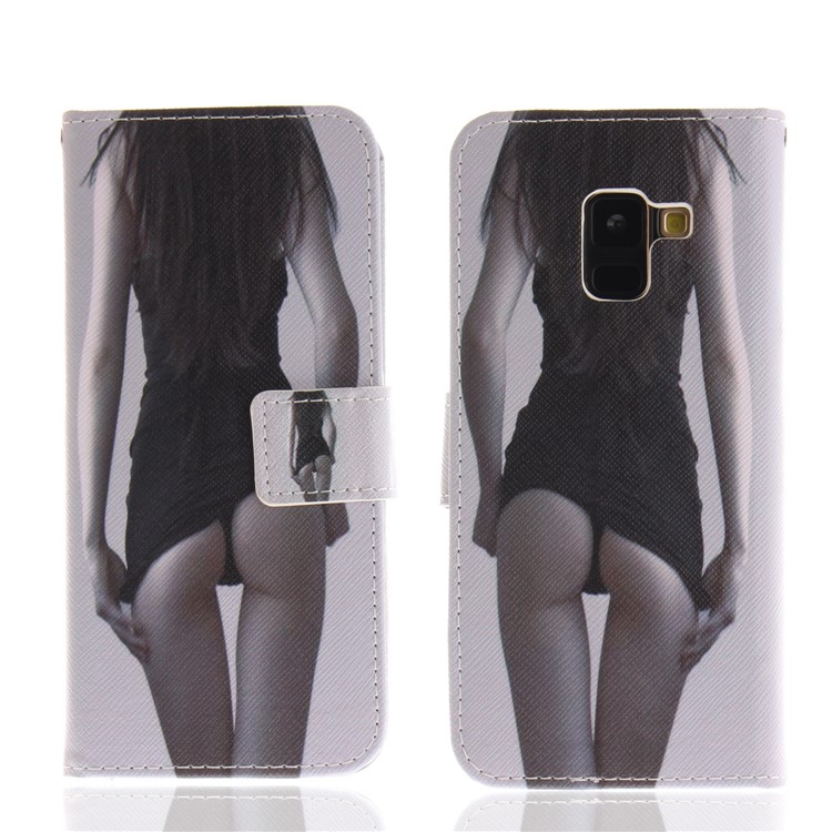 Pattern Printing Wallet Leather Stand Case for Samsung Galaxy A8+ (2018) - Beauty Pattern-3