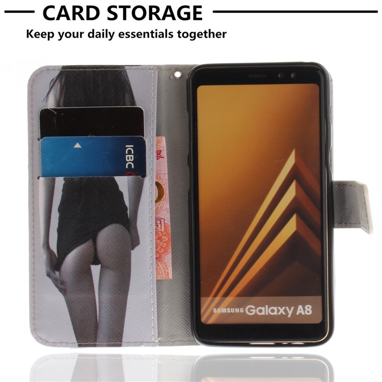 Pattern Printing Wallet Leather Stand Case for Samsung Galaxy A8+ (2018) - Beauty Pattern-7