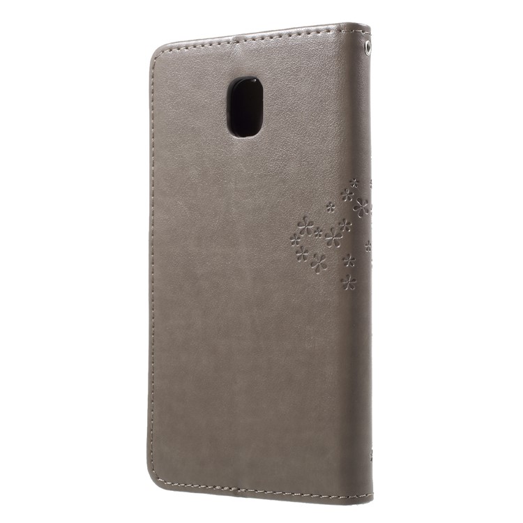 Impressum Baum Eule Muster Pu-leder Magnetische Brieftasche Telefonabdeckung Für Samsung Galaxy J7 (2018) - Grau-2