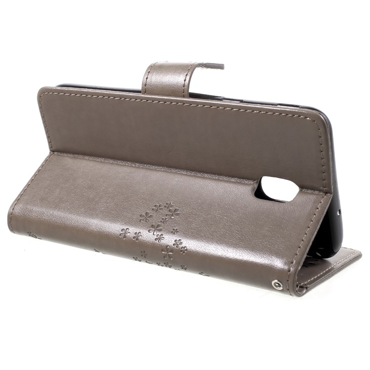 Impressum Baum Eule Muster Pu-leder Magnetische Brieftasche Telefonabdeckung Für Samsung Galaxy J7 (2018) - Grau-4
