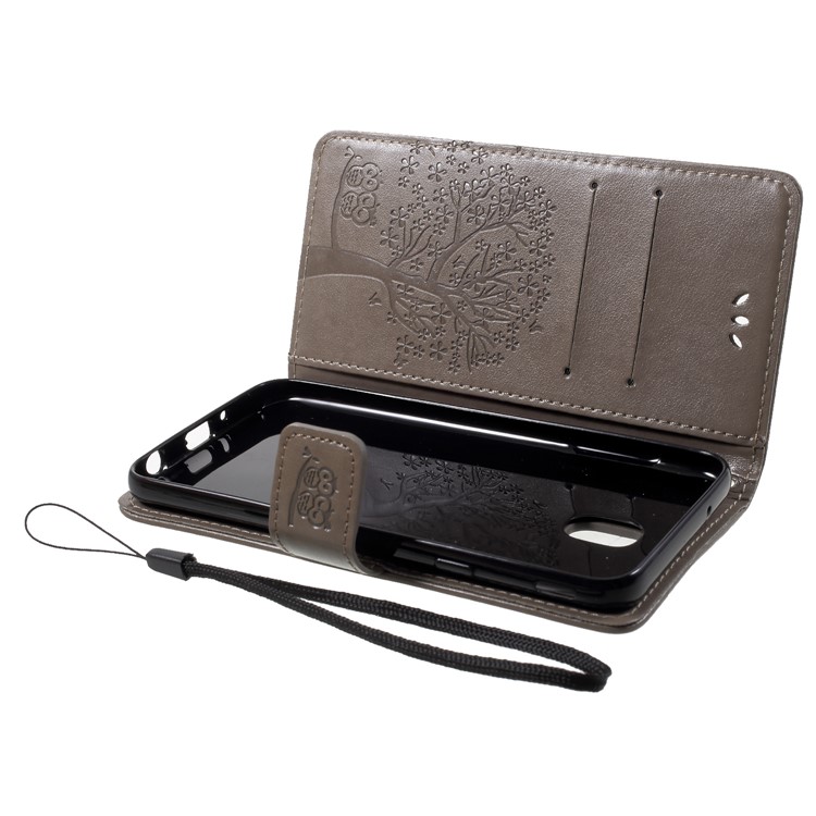 Impressum Baum Eule Muster Pu-leder Magnetische Brieftasche Telefonabdeckung Für Samsung Galaxy J7 (2018) - Grau-5