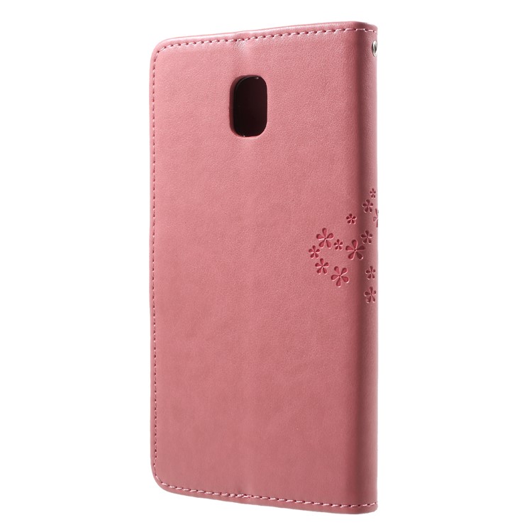 Imprint Tree Owl Pattern Stand Wallet Leather Phone Casing for Samsung Galaxy J7 (2018) J737 - Pink-2