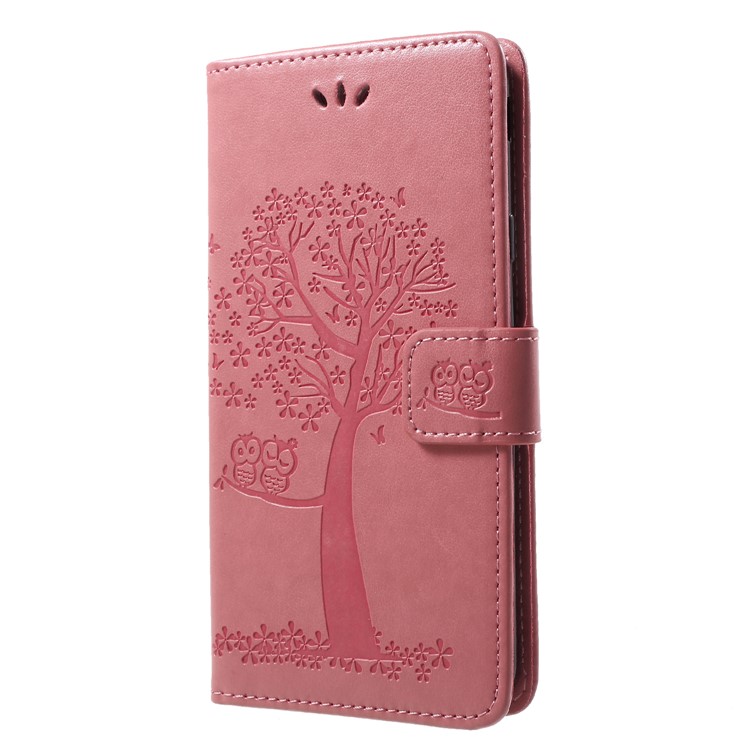 Imprint Tree Owl Pattern Stand Wallet Leather Phone Casing for Samsung Galaxy J7 (2018) J737 - Pink-3