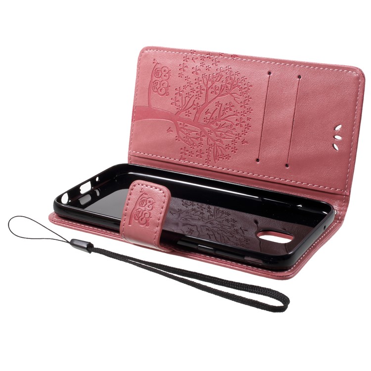 Imprint Tree Owl Pattern Stand Wallet Leather Phone Casing for Samsung Galaxy J7 (2018) J737 - Pink-5