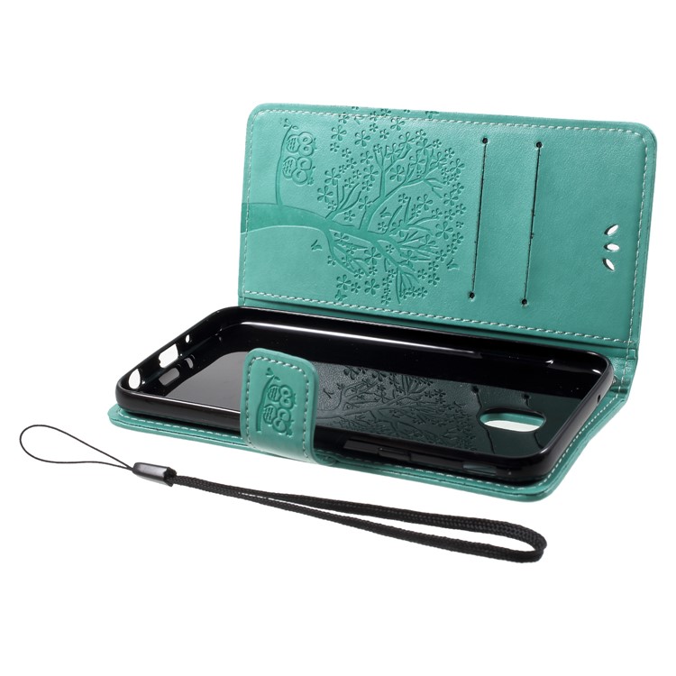 Imprint Tree Owl Pattern Wallet Leather Folio Flip Case Cover for Samsung Galaxy J7 (2018) J737 - Green-5