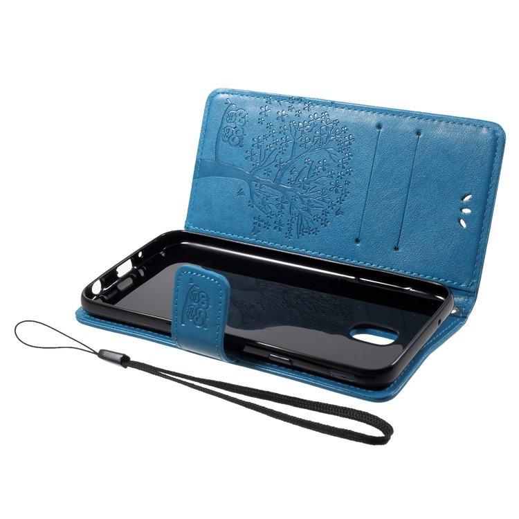 Imprint Tree Owl Pattern PU Leather Mobile Cover with Card Slots for Samsung Galaxy J7 (2018) J737 - Blue-5