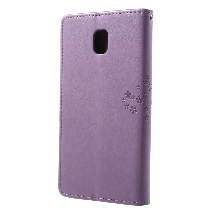 Imprint Tree Owl Pattern Card Holder Leather Cell Phone Cover for Samsung Galaxy J7 (2018) J737 - Light Purple-2