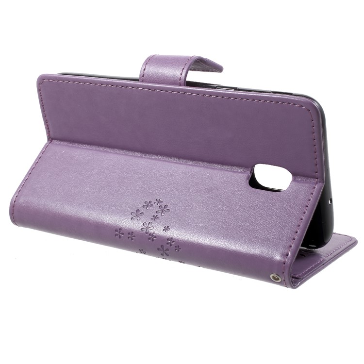 Imprint Tree Owl Pattern Card Holder Leather Cell Phone Cover for Samsung Galaxy J7 (2018) J737 - Light Purple-4