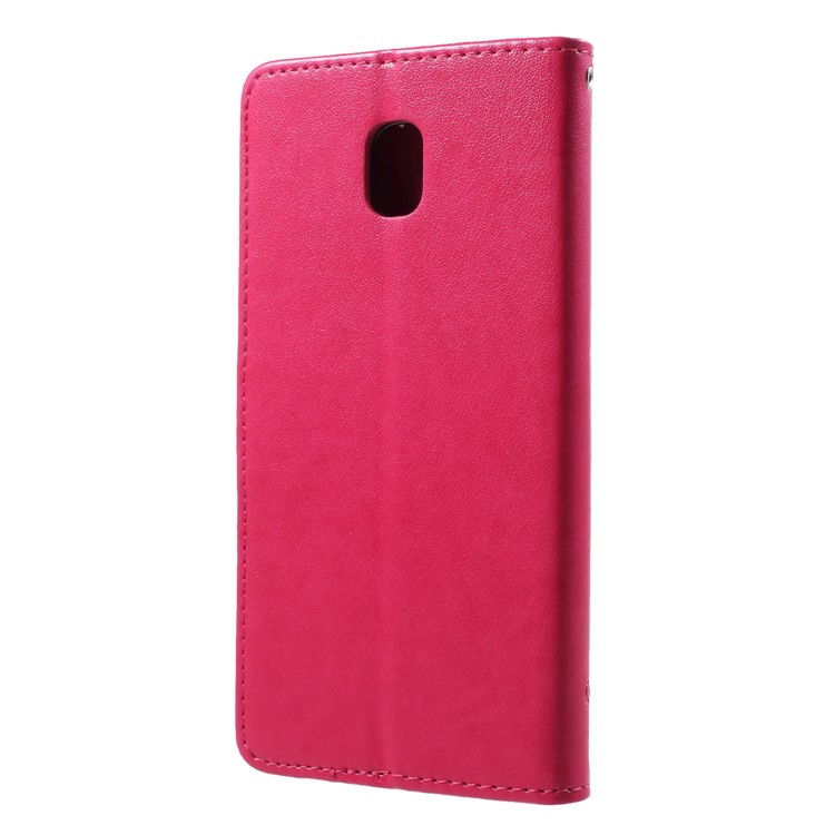 Imprint Butterfly Flower Wallet Stand Leather Phone Casing for Samsung Galaxy J7 (2018) J737 - Rose-2