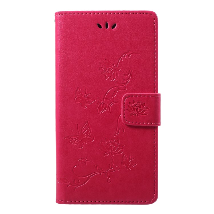 Imprint Butterfly Flower Wallet Stand Leather Phone Casing for Samsung Galaxy J7 (2018) J737 - Rose-3