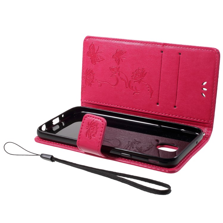 Imprint Butterfly Flower Wallet Stand Leather Phone Casing for Samsung Galaxy J7 (2018) J737 - Rose-5