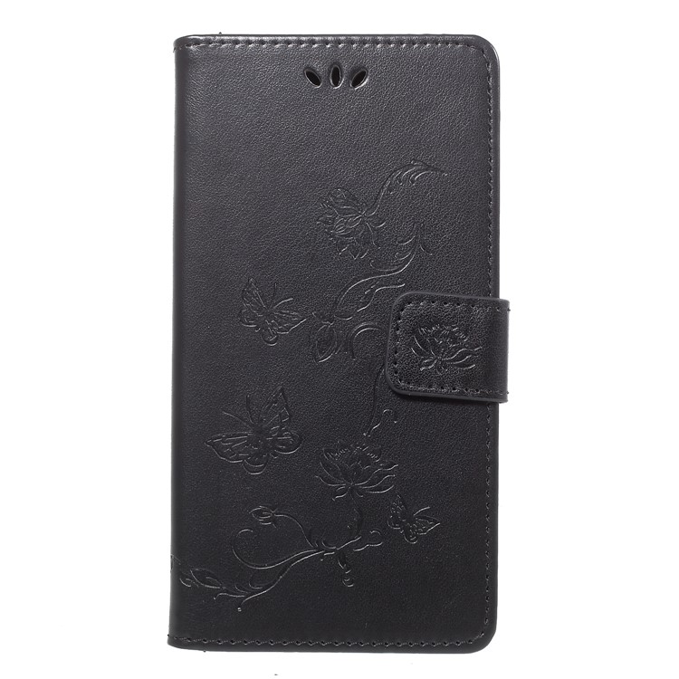 

Imprint Butterfly Flower Wallet Leather Phone Shell with Stand for Samsung Galaxy J7 (2018) J737 - Black