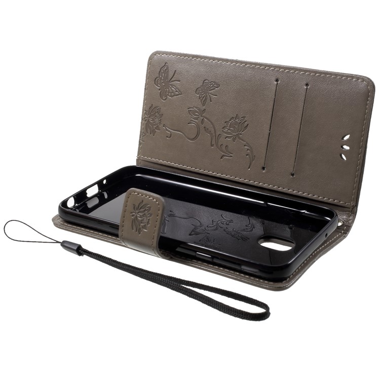 Imprint Butterfly Flower Stand Wallet Leather Folio Flip Phone Shell for Samsung Galaxy J7 (2018) J737 - Grey-5