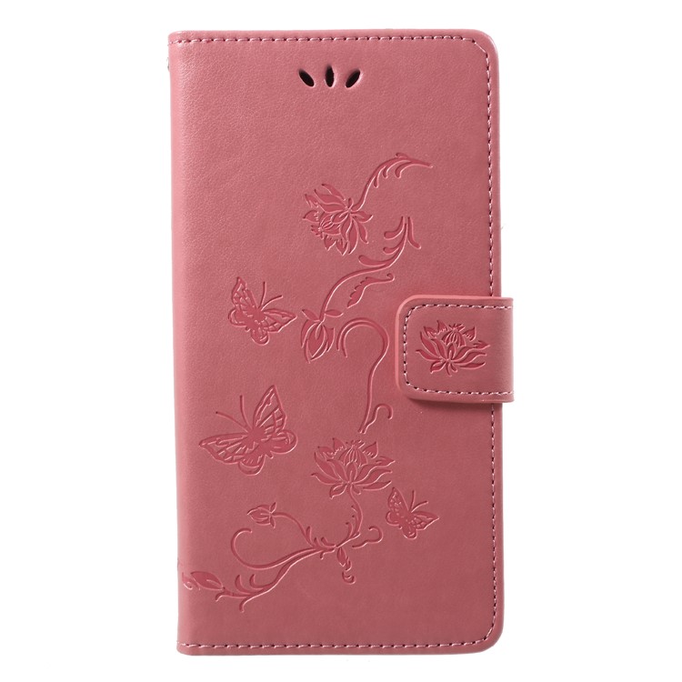 

Imprint Butterfly Flower PU Leather Magnetic Wallet Case Cover for Samsung Galaxy J7 (2018) J737 - Pink