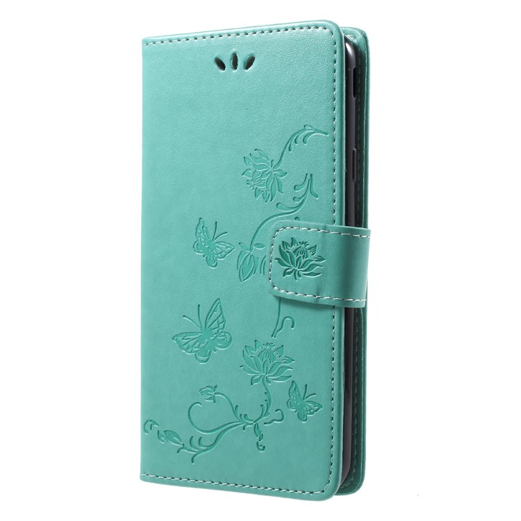 Imprint Butterfly Flower PU Leather Flip Stand Phone Cover for Samsung Galaxy J7 (2018) J737 - Green-3