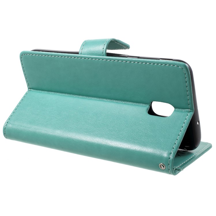 Imprint Butterfly Flower PU Leather Flip Stand Phone Cover for Samsung Galaxy J7 (2018) J737 - Green-4