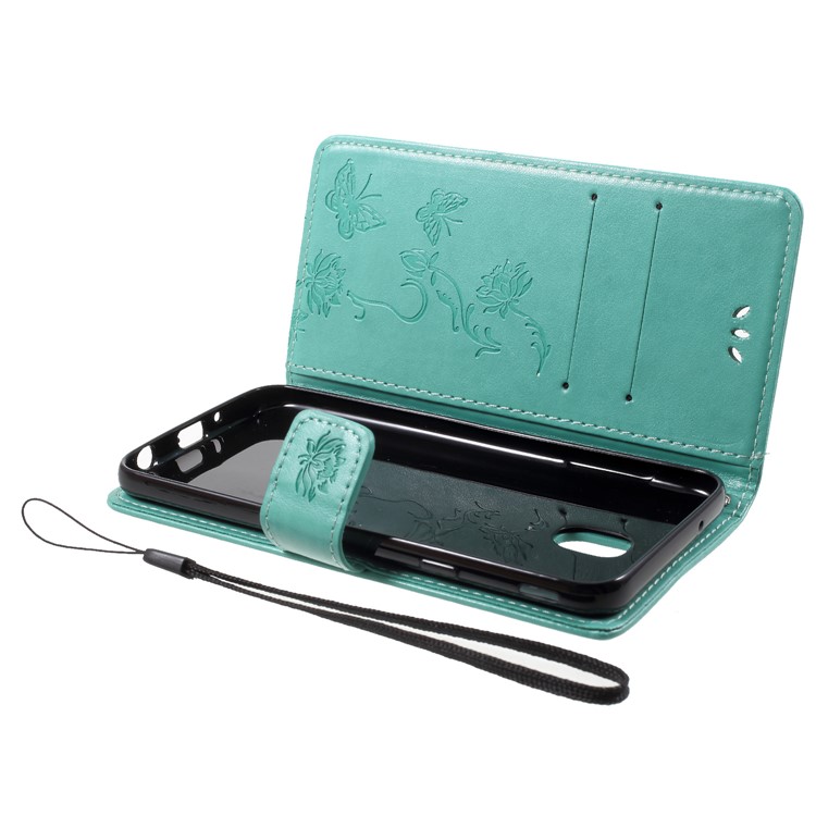 Imprint Butterfly Flower PU Leather Flip Stand Phone Cover for Samsung Galaxy J7 (2018) J737 - Green-5