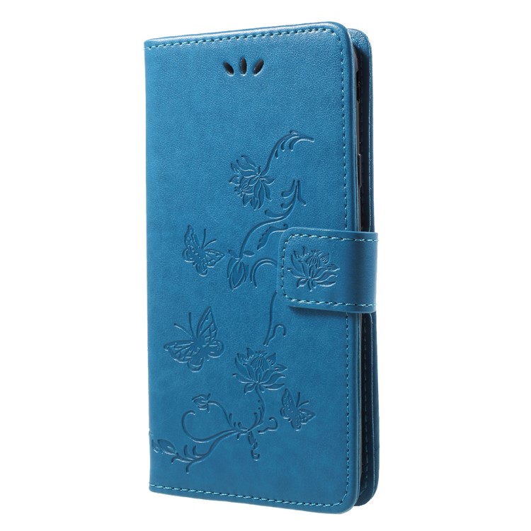 Imprint Butterfly Flower Card Holder Leather Mobile Shell with Stand for Samsung Galaxy J7 (2018) J737 - Blue-3