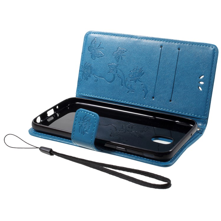 Imprint Butterfly Flower Card Holder Leather Mobile Shell with Stand for Samsung Galaxy J7 (2018) J737 - Blue-5