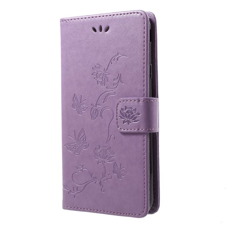 Imprint Butterfly Flower Stand Leather Mobile Case Cover with Card Slots for Samsung Galaxy J7 (2018) J737 - Light Purple-3