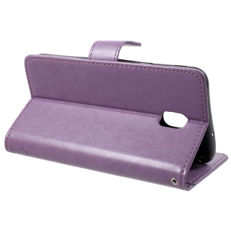 Imprint Butterfly Flower Stand Leather Mobile Case Cover with Card Slots for Samsung Galaxy J7 (2018) J737 - Light Purple-4