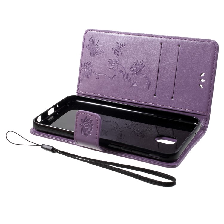 Imprint Butterfly Flower Stand Leather Mobile Case Cover with Card Slots for Samsung Galaxy J7 (2018) J737 - Light Purple-5
