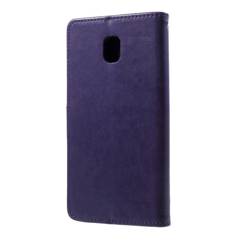 Imprint Butterfly Flower PU Leather Wallet Stand Case Cover Shell for Samsung Galaxy J7 (2018) J737 - Dark Purple-2