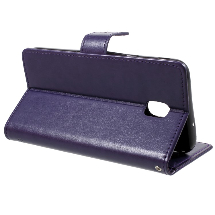 Imprint Butterfly Flower PU Leather Wallet Stand Case Cover Shell for Samsung Galaxy J7 (2018) J737 - Dark Purple-4