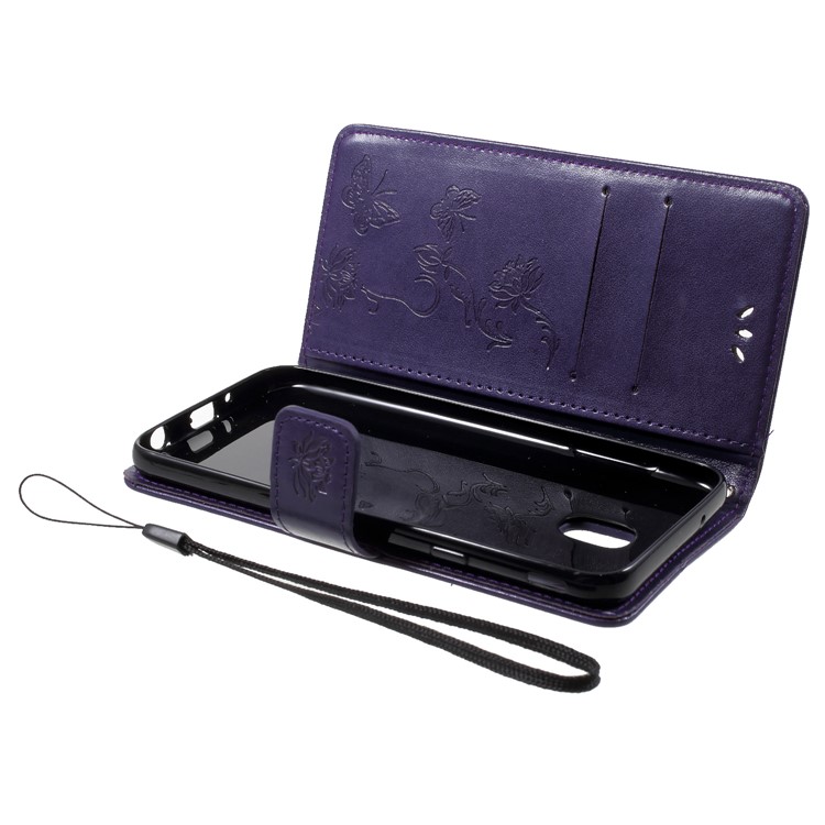 Imprint Butterfly Flower PU Leather Wallet Stand Case Cover Shell for Samsung Galaxy J7 (2018) J737 - Dark Purple-5