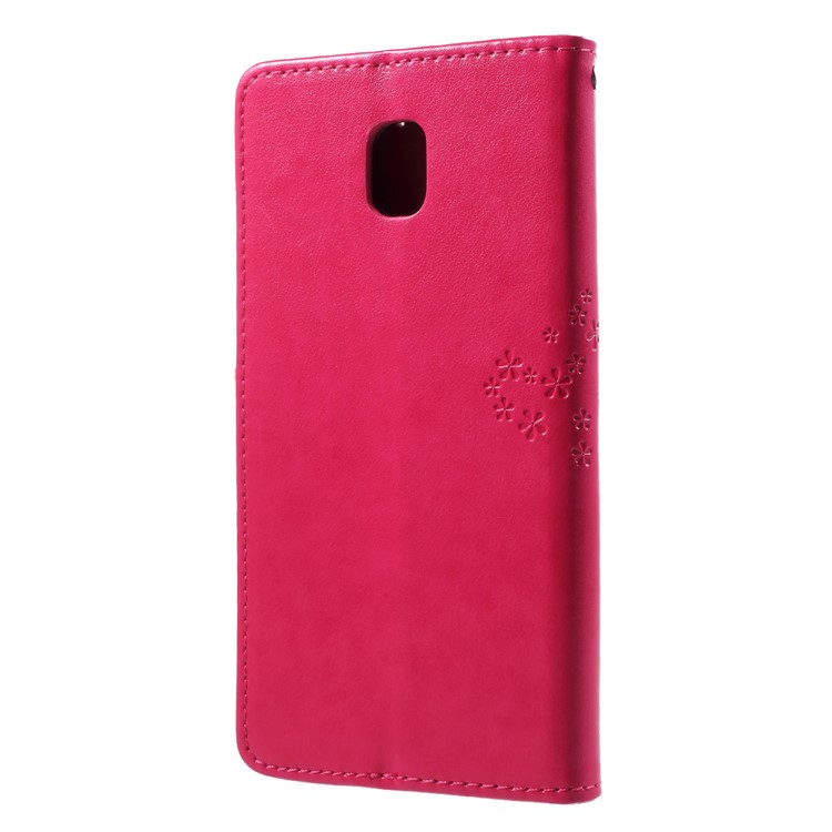 Imprint Tree Owl Pattern Wallet Leather Stand Cover for Samsung Galaxy J4 (2018) - Rose-2