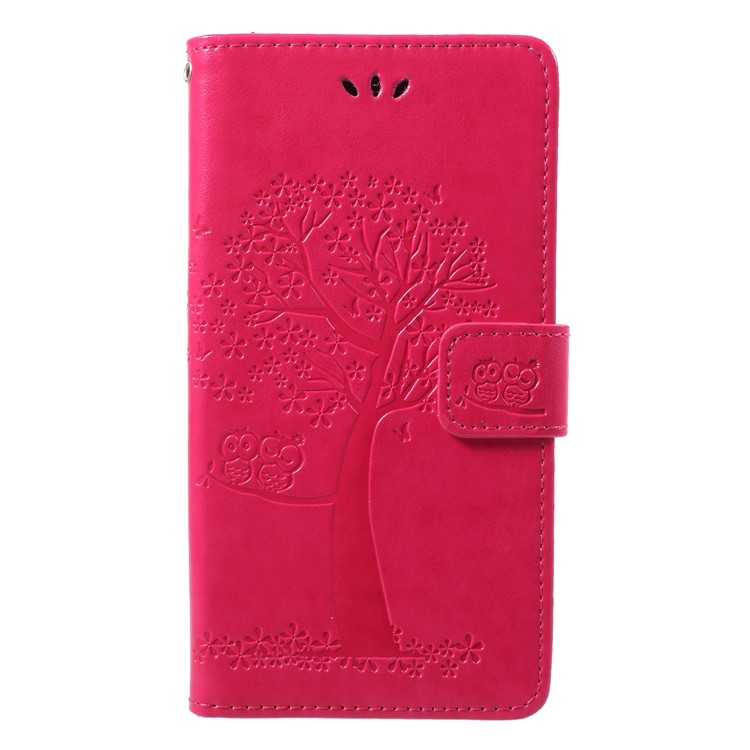 Imprint Tree Owl Pattern Wallet Leather Stand Cover for Samsung Galaxy J4 (2018) - Rose-3