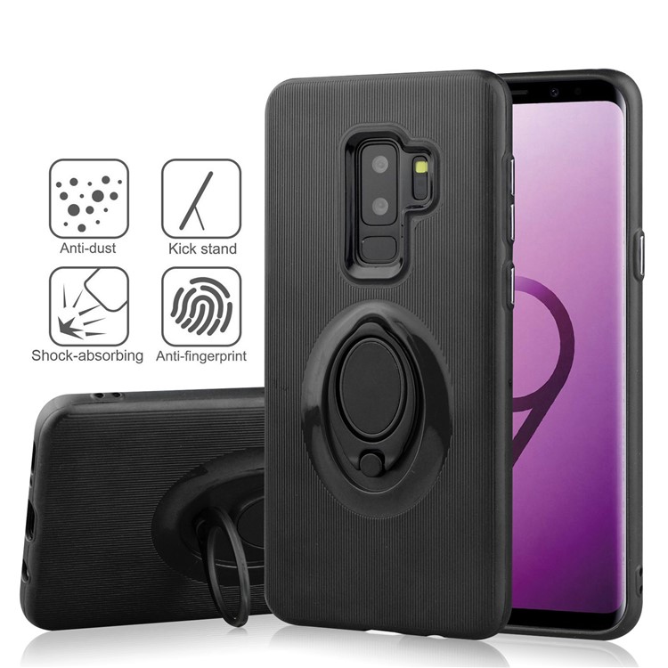 ANGIBABE Vertical Stripe Kickstand TPU PC Hybrid Case for Samsung Galaxy S9+ G965 - Black-4