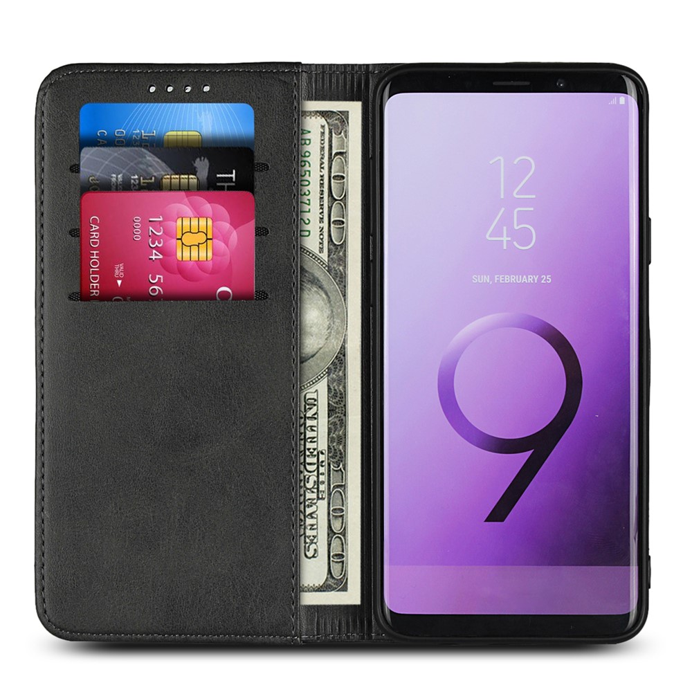 Auto-absorbed Leather Wallet Stand Phone Case for Samsung Galaxy S9+ G965 - Black-4