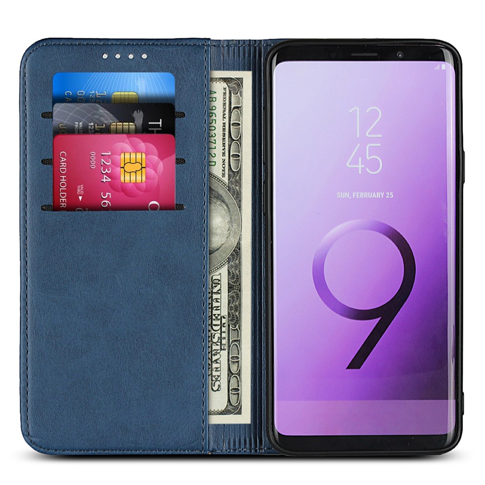 Auto-absorbed Leather Wallet Stand Phone Shell for Samsung Galaxy S9+ G965 - Blue-7