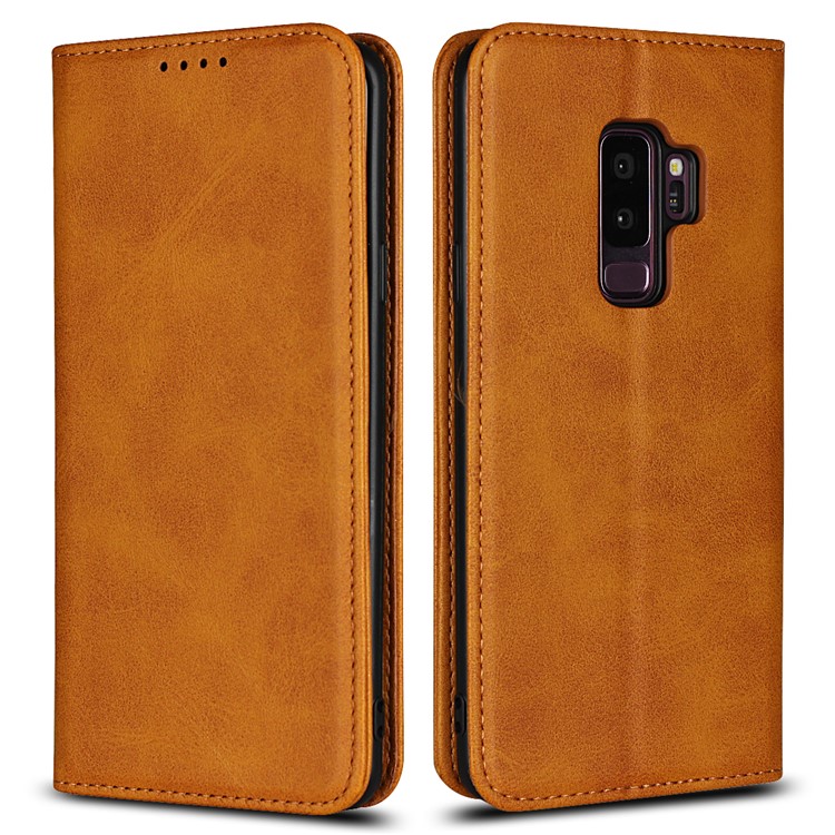 

Auto-absorbed Wallet Stand Leather Case Accessory for Samsung Galaxy S9+ G965 - Brown