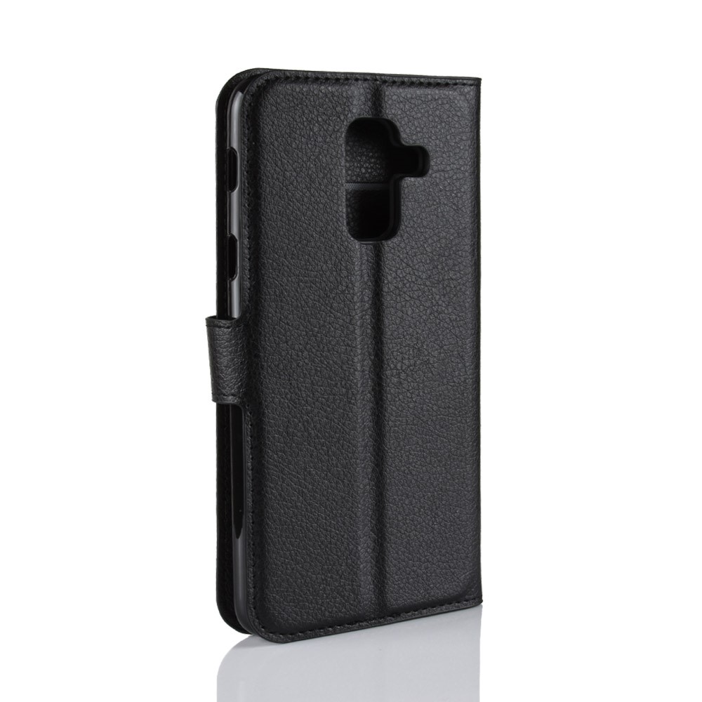 Litchi Skin PU Leder Magnet Wallet Stand Hülle Für Samsung Galaxy A6+(2018) - Schwarz-6