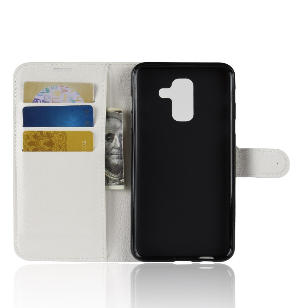 Litchi Pele PU Carteira De Couro Magnética Ficar Tampa Para Samsung Galaxy A6 Plus (2018) - Branco-3